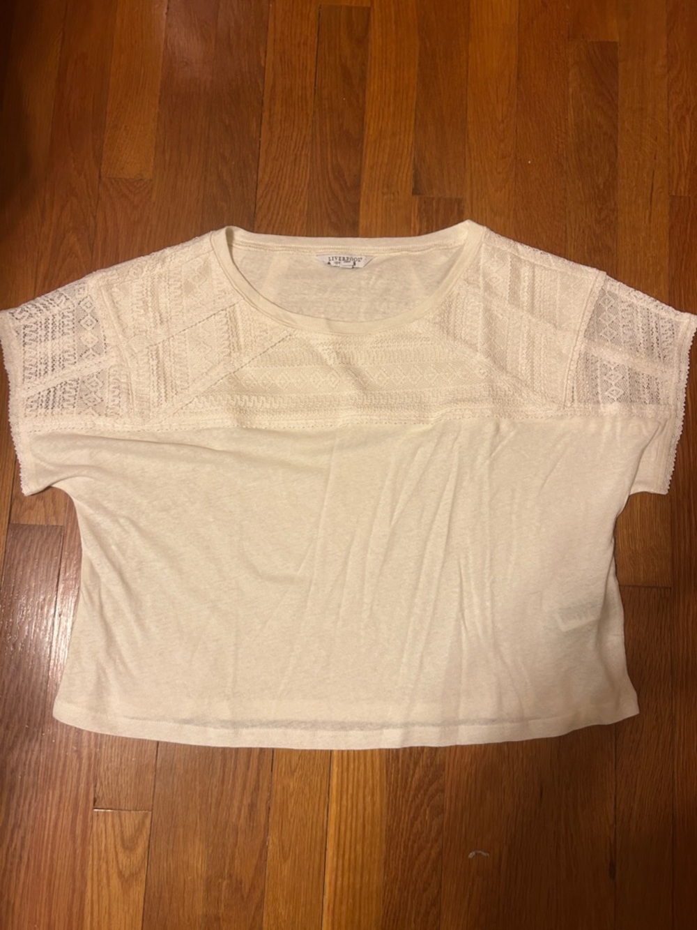 Liverpool Cream Lace Yoke Boxy Short Sleeve Tee